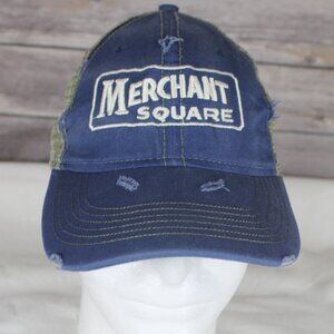 SPORTSMAN MERCHANT SQUARE Blue & Gray Mesh Back Baseball Cap Hat Canvas Distress